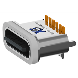 XB-ATCF-06-008 TYPE C 6P vertical waterproof base L=7.20mm (zinc alloy tongue of shell exposed 0.75)